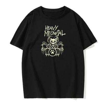 Heavy Cat Metal Music Gift Ideas Funny Pet Owner T-Shirts Latest Print Tops Shirts Cotton Round Neck Versatile T-Shirts