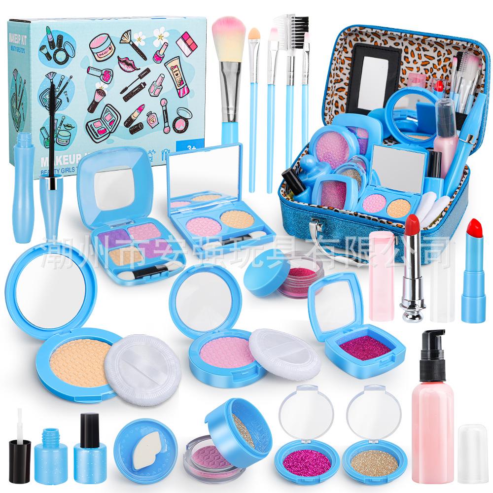 Zestaw do makijażu dla dzieci – Zestaw do odgrywania ról księżniczki – Kolorowe akcesoria kosmetyczne i torebka na toaletkę