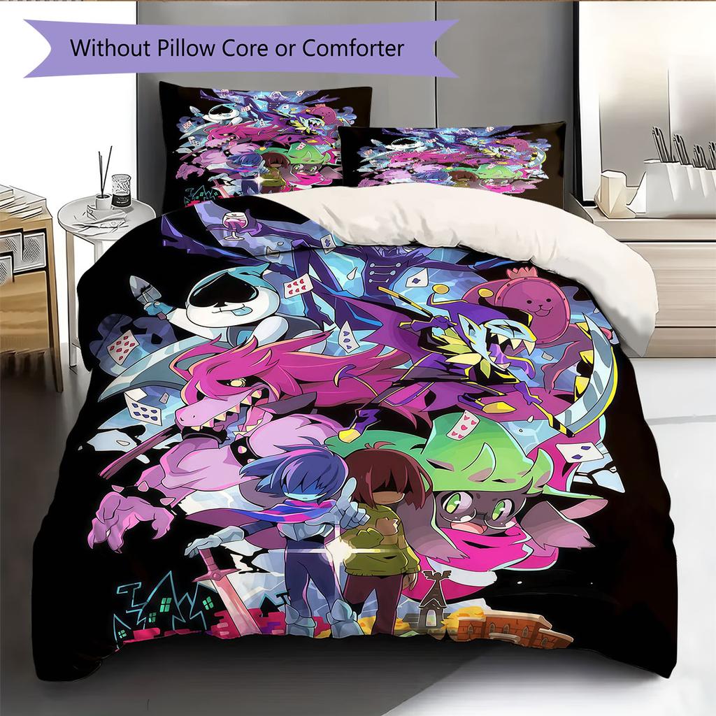 Deltarune Dark Tale Bedding Quilt Set Quilt Cover Pillowcase Home Decoration Birthday Gift (1 * Duvet Cover + 2 * Pillowcase, Without Core)