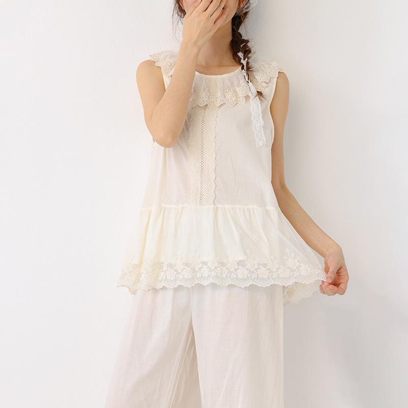 Lace Embroidered Pure Cotton Women s Vest - Spring/Summer One Size абрикосовый