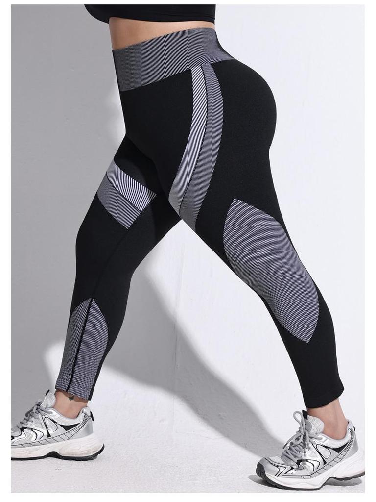 2025 Plus Size Breathable High Waist Color Block Yoga Leggings: Butt-Lifting, Seamless, Long Striped Sport Tights for Women