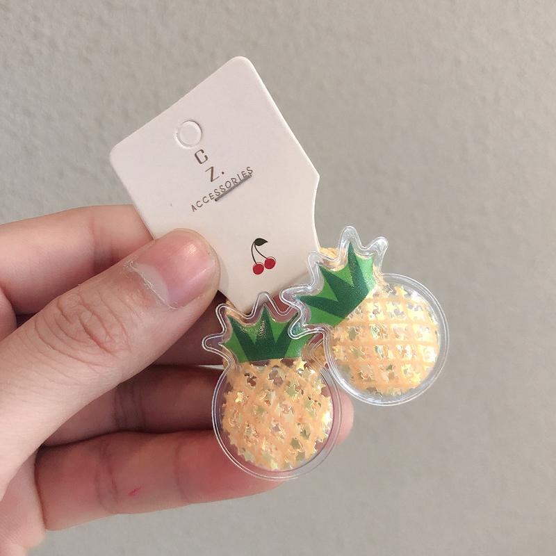 2PCS Fruit Quicksand BB Cartoon Clips Kids Hairpins Children Headwear Baby Clips Headdress Elastic Hair Bands Girls Accessories