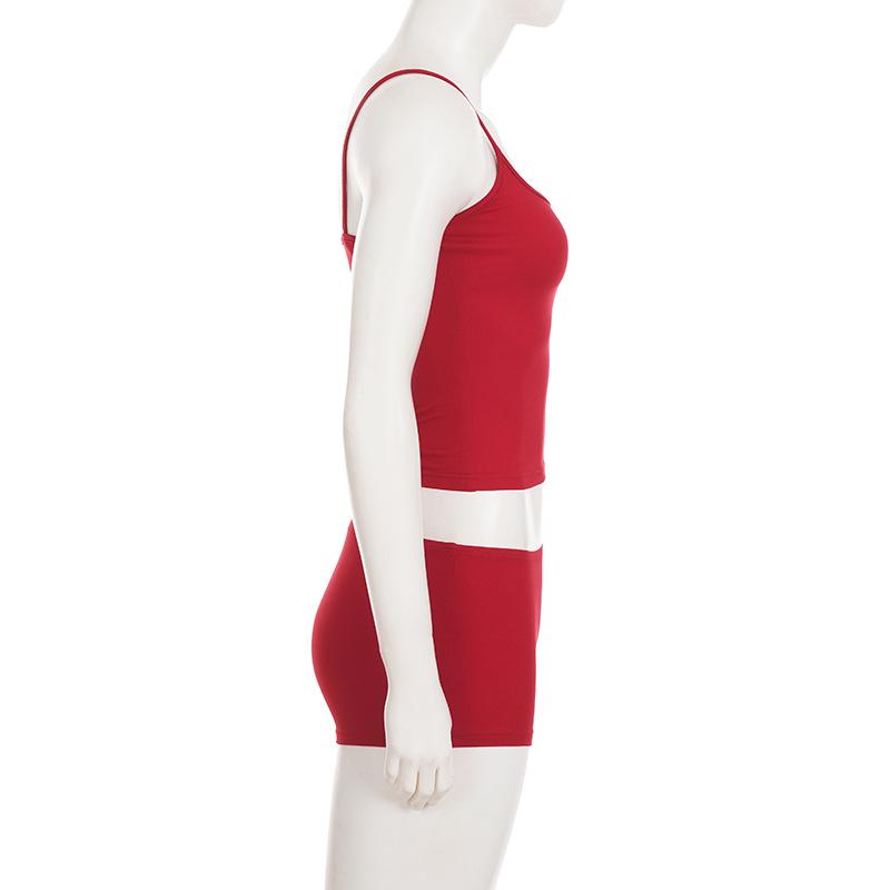 European & American Style Sexy Red Home Camisole and Shorts Women's Slimming Two-Piece Set
