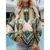 Bohemian Women's Autumn And Winter Round Neck Long Sleeved Fashions Retro Color Blocked Printed Sweatshirt Casual Top