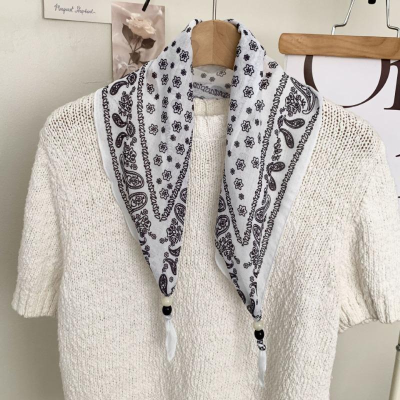 New high-end bohemian retro floral wood bead silk scarf women's tie headband small scarf belt accessories