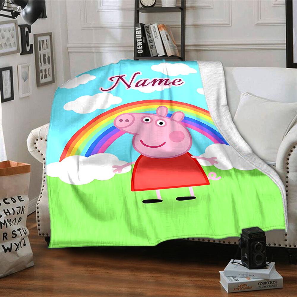 Custom Name Peppa Pig Family Adventure Party Blanket For Couch Bed Plush Cozy Fuzzy Blanket Super Soft Warm Blankets For Fall And Winter 0916108