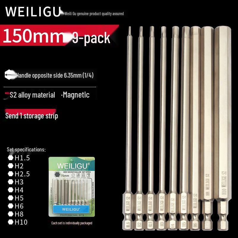Electroplated Anti-Rust Hex Bit Set, S2 Steel, Extended Pneumatic Air Driver, Hex Socket Screwdriver.