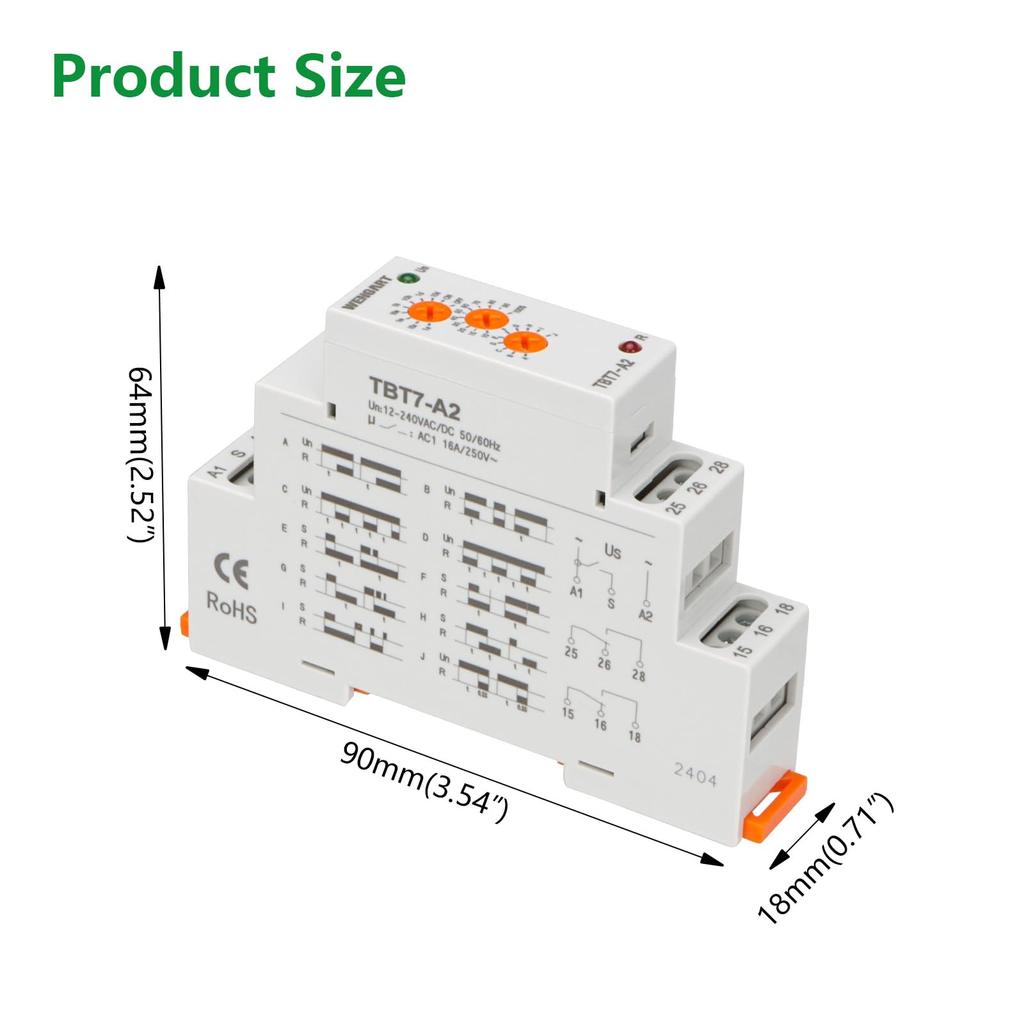 Wengart Time Delay Time Relay with LED Suitable for Various Delay Control Functions TBT7-A Relay, 10-Function Indicator, ACDC12-240V, (TBT7-A2)