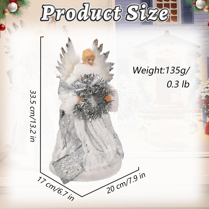 2025 Christmas Tree Topper Angel Fairy With White Feather Wings no light 3d Christmas Tree Toppers Decorations Ornament