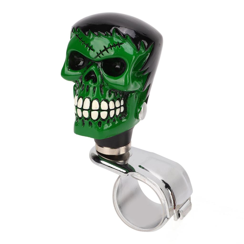Skull Steering Wheel Knob Car Power Handle Spinner Knob Universal for Trucks Tractors Boats Black Hair Green Face