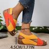 Sandali da donna con zeppa a contrasto e tacco alto, scarpe casual a punta aperta con suola spessa, comodi sandali con cinturino alla caviglia