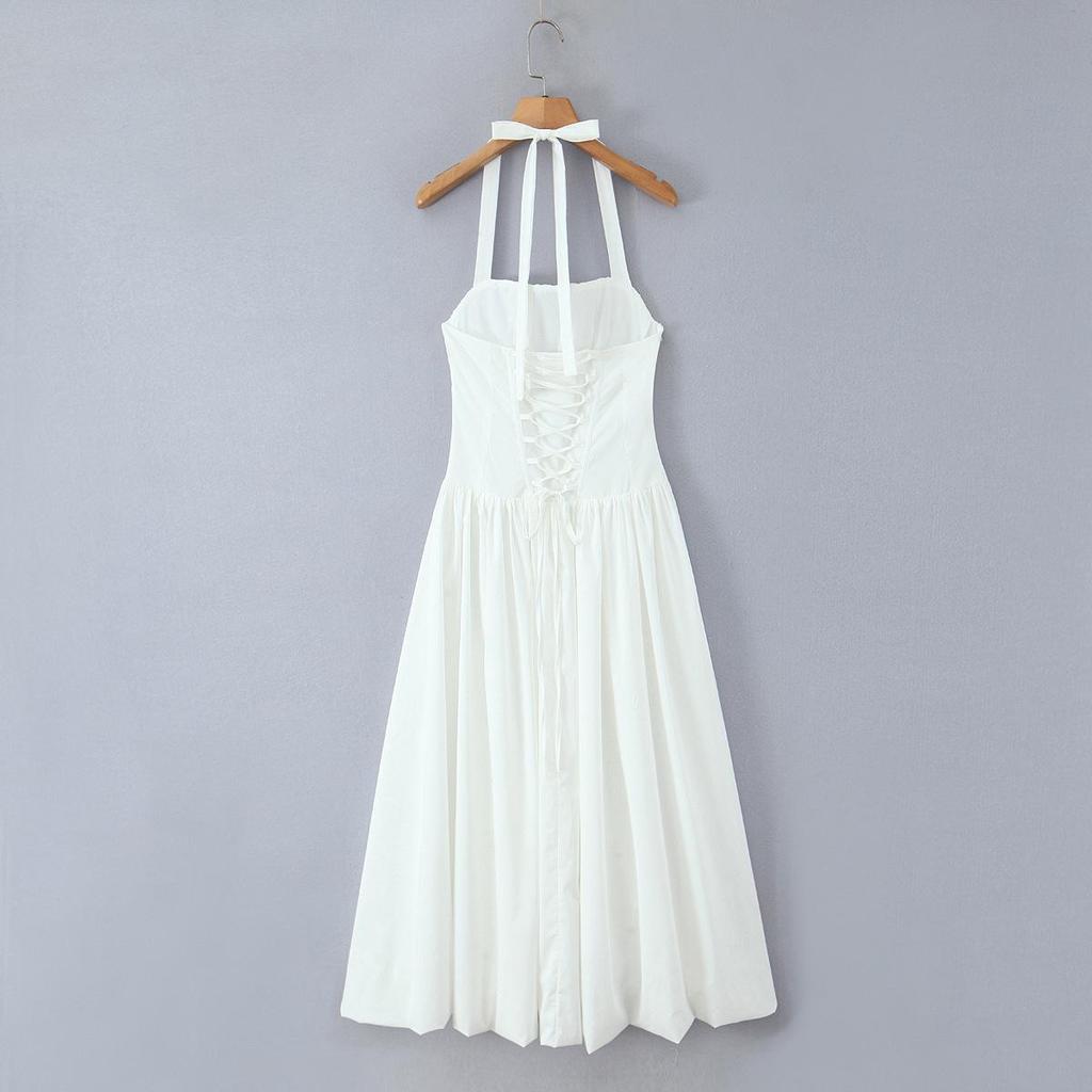 2025 European Autumn Women's Waist-Cinching Halter Neck Slimming Princess Dress