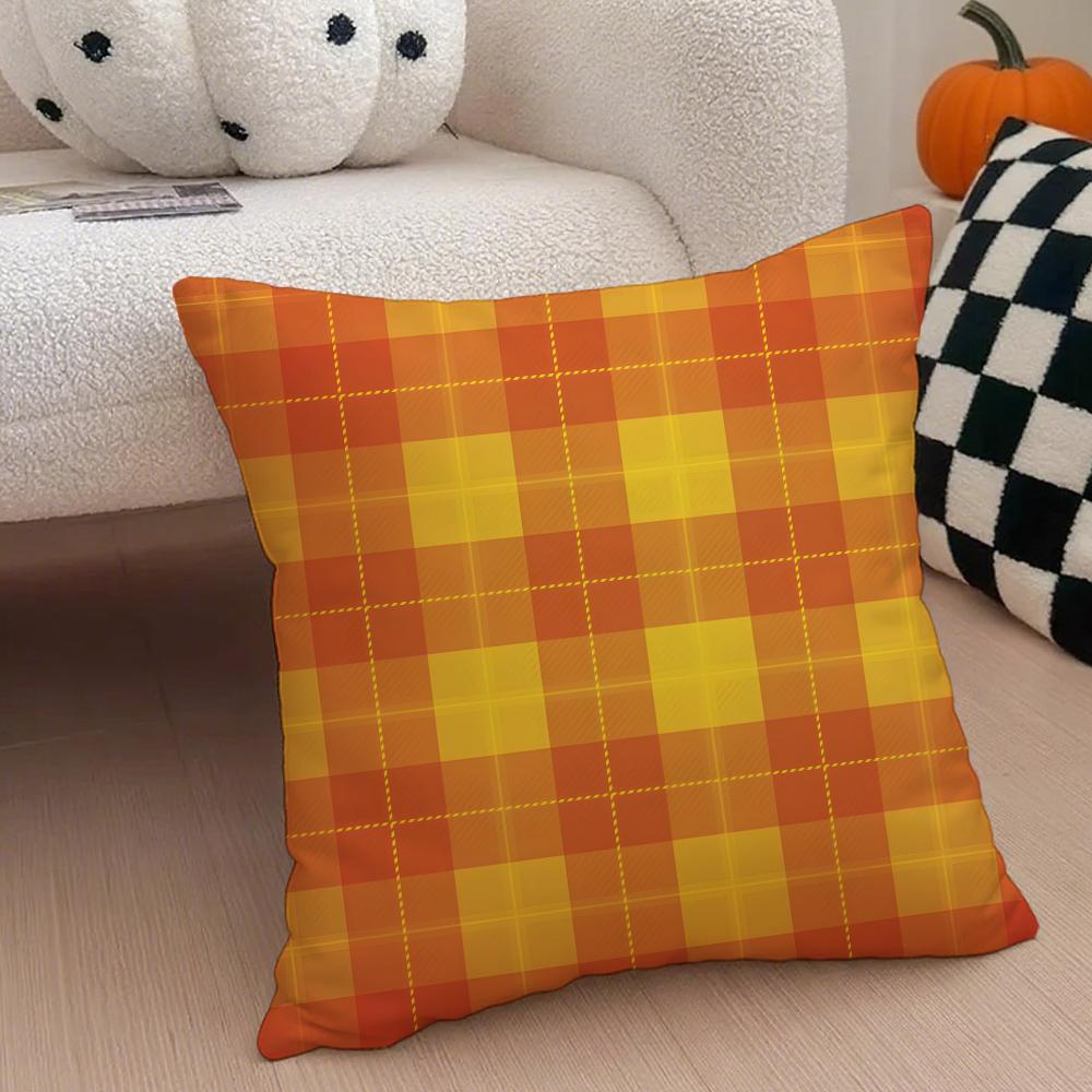 classical orange tartan design plaid Cushion Cover Throw Pillow Cover Hidden Button Durable Polyester Chair Cushion