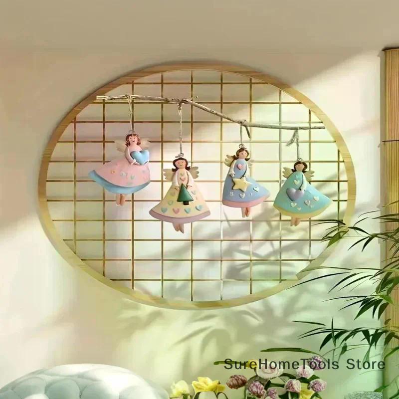 4PCS/Set Vintage Angel Hanging Decor Fantasy Wooden Xmas Tree Hanging Ornament Decor For Home New Year Gift Christmas Decor