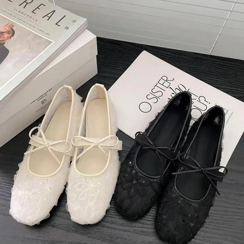 Fashion Women Flats Fashion Slip on Loafers Comfort Sneakers Women Spring Lace Mary Jane Shoes Street Style Soft Sole Dress Flat Shoes