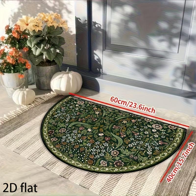 Elegant Vintage Floral Semi-Circular Carpet Soft Non-Slip Decorative Mat 2D Print Botanical Rug for Front Door Porch Balcony Decor