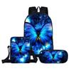 Klassisch Beliebt Klassisch Schmetterling 3D-Druck 3 Stück/Set Schüler Schultaschen Laptop Tagesrucksack Rucksack Schräg Schultertasche Federmäppchen
