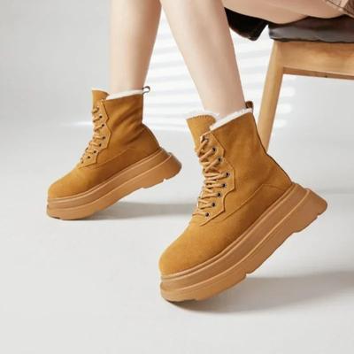 Winter Warm Boots Women 2024 New British Style Lace Up Women's  Non-slip Thick Sole Motorcycle  Fashion Hiking