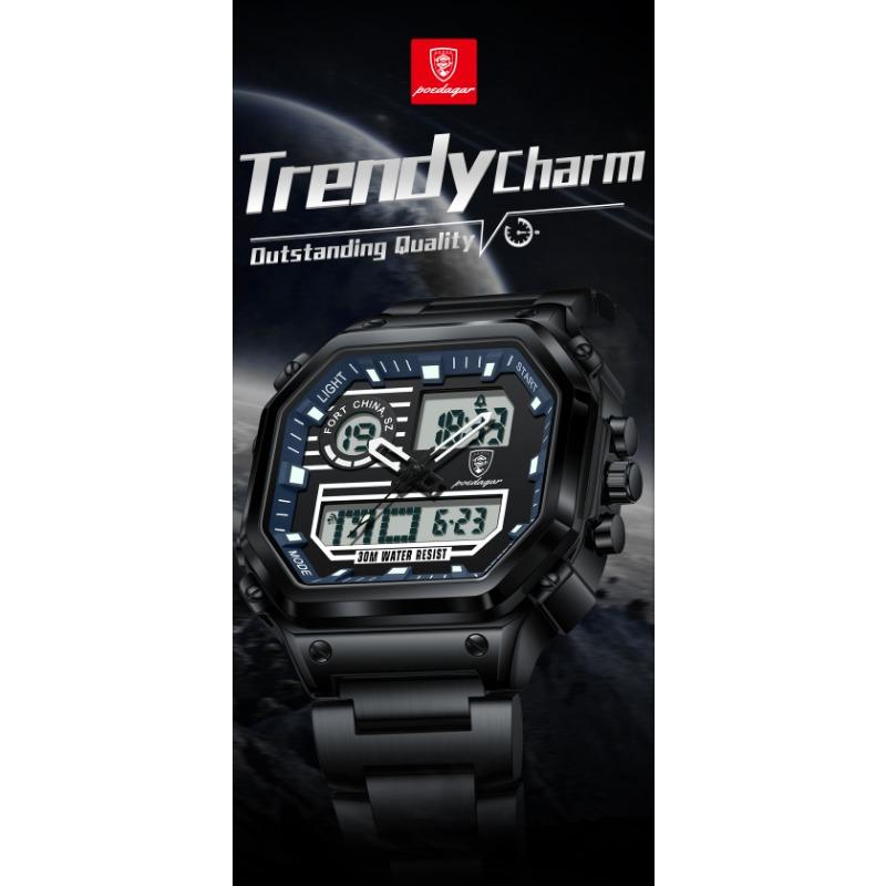 POEDAGAR Top Luxury Men Quartz Watch Waterproof Stainless Steel LED Man Watch Week Date Sports Military Electronic Watches