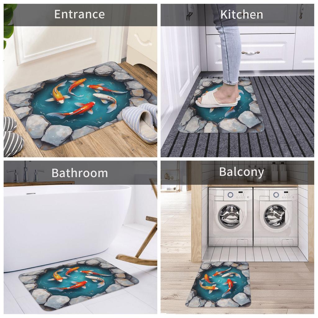 3D Vibrant Koi Fish Door Floor Kitchen Bathroom Mats Anti-Slip Outdoor Doormat Garden Entrance Rug Carpet Footpad