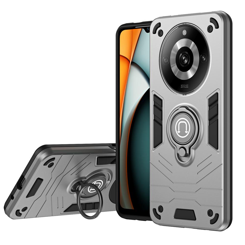 

Противоударный защитный чехол KEYSION для Realme 11 Pro+ 11 5G 11X, силиконовый чехол с металлическим кольцом и подставкой из поликарбоната для OPPO Realme 12 Pro + 5G for Realme 11 Pro+ серый
