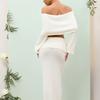 European and American fashion suit women's one-word shoulder long-sleeved top skirt two-piece suit women