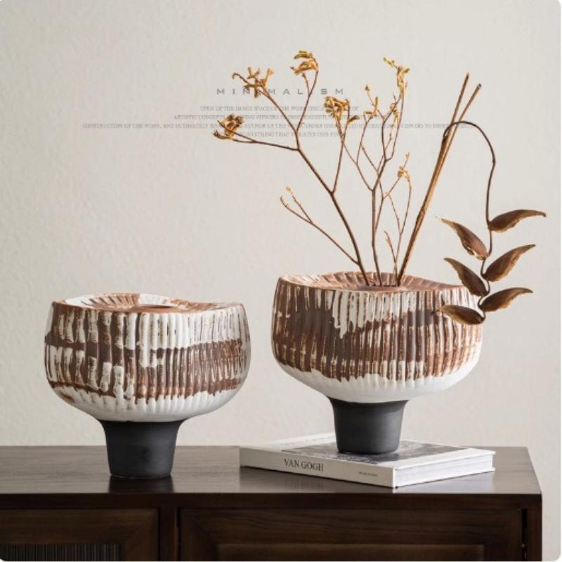 Ceramic Vase Mushroom Shape Handcrafted Rough Pottery Flower Vase Flowerpot Flower Arrangement Accessories Home Decoration