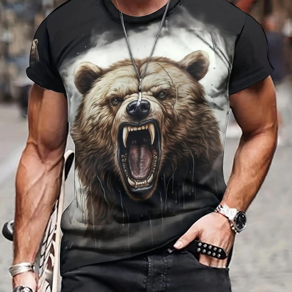 2024 New Animal T-Shirt For Men's Lion Tiger Wolf Printed Oversized T-Shirt Summer Men's Short Sleeve Tops Hawaii