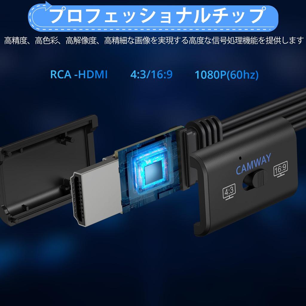 CAMWAY RCA to HDMI Video Switchable AV to HDMI RCA to HDMI 3 Color Mini CVBS Adapter for Converter, 169/43 Converter, 720P/1080P Support, Converter,