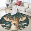 Deer with Flowers Round Area Rug,Carpet Rug for Living Room Bedroom Sofa Playroom Decor,Non-slip Floor Mat