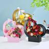 Flowers Arrangement Kraft Paper Bag Folding Portable Flower Packaging Box Waterproof Flower Basket Heart Handle Gift Tote Bags