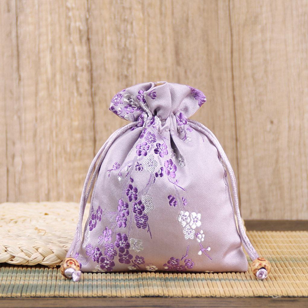 Brocade Jewelry Bag Drawstring Embroidery Pouch Gift Packaging Small Festival Flower Pattern Candy Container Pack