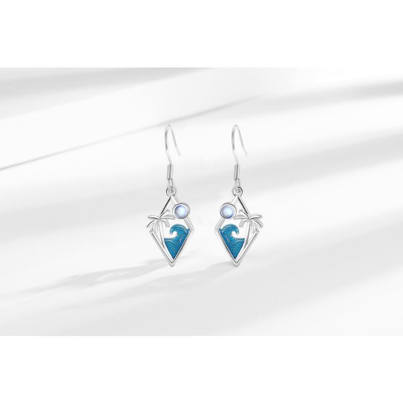 New Popular Design Wave Earrings Coconut Tree Moonstone Simple and Exquisite Earrings