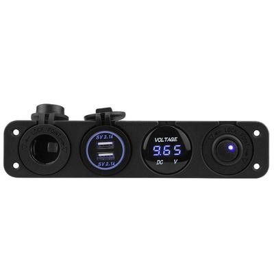 Panel przełączników, 12-24V LED Podwójna ładowarka USB Woltomierz, Gniazdo zasilania zapalniczki, 4 otwory