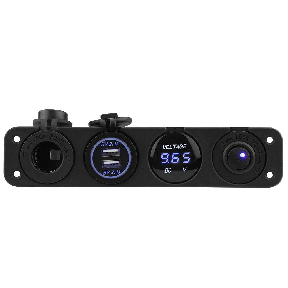 Switch Panel, 12-24V LED Dual USB Charger Voltmeter, Cigarette Lighter Power Outlet, 4 Hole