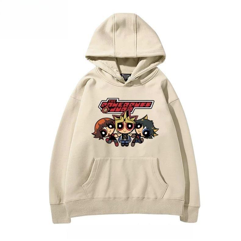 The Yu-Gi-Oh! Anime Collaboration Powerpuff Girls Hooded Sweatshirt Is Loose and Printed in Pure Cotton for Both Men and Women