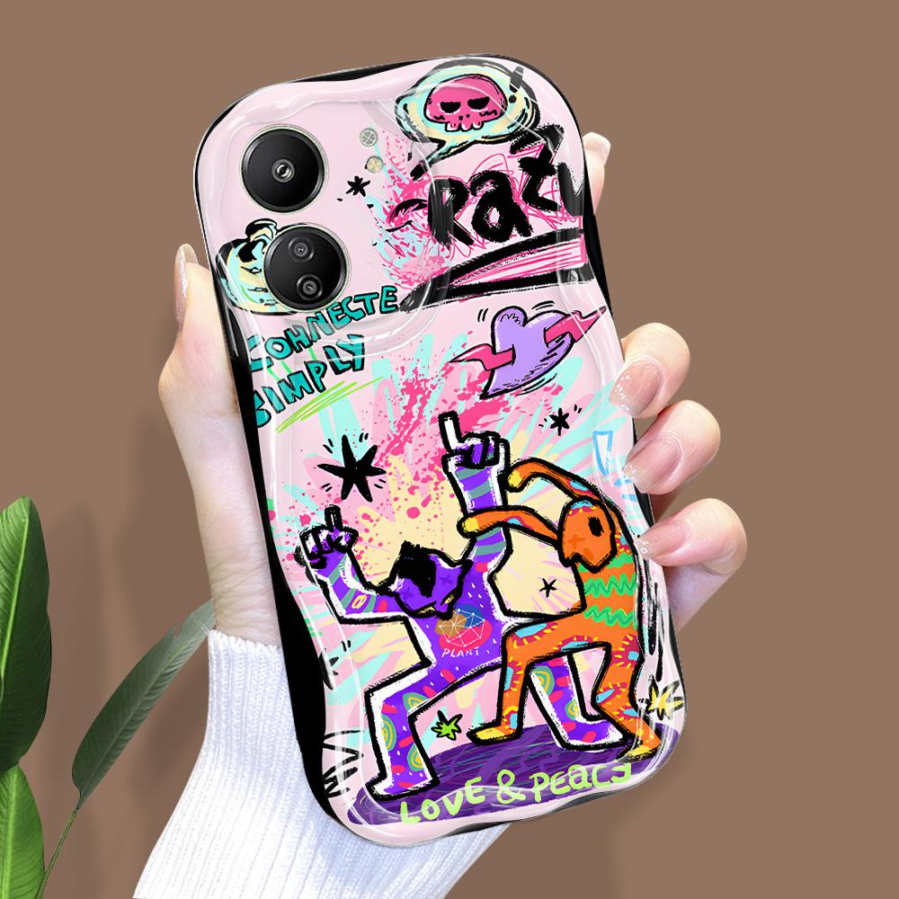 Roztomilý kreslený vzor krémová textura pouzdro vlnitý okraj měkký silikonový kryt pouzdro na telefon pro Xiaomi Redmi