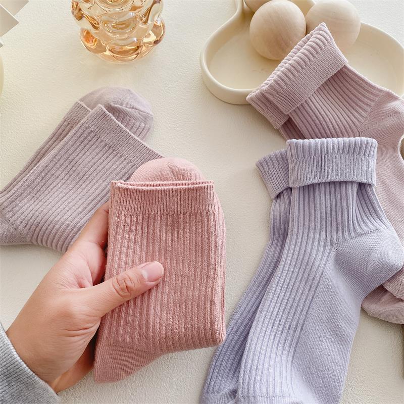 

Women s Mid-Calf Cotton Socks: Four-Season, Double-Needle, Solid Color, Slouchy Style One Size