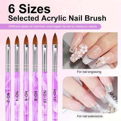 6 Stück 6 Größen Acrylgriff Violett Nail Art Pinsel Nr. 2,4,6,8,10,12 Pinselstift Set DIY Nail Art Malpinsel