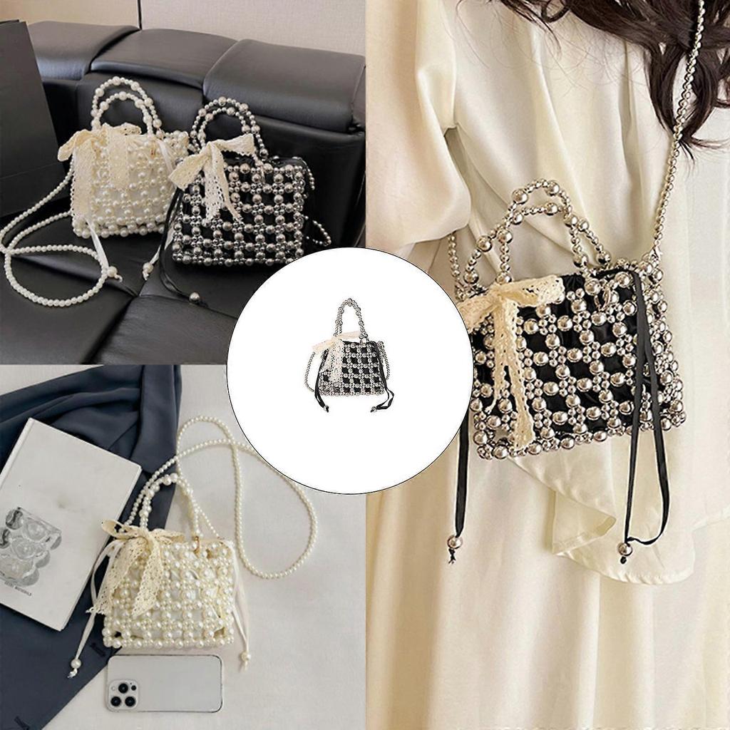 Elegant Crossbody Purse With Colorful Bead Embellishments Roomy PVC Bag Shoulder Handbag For Everyday Essential  Silver