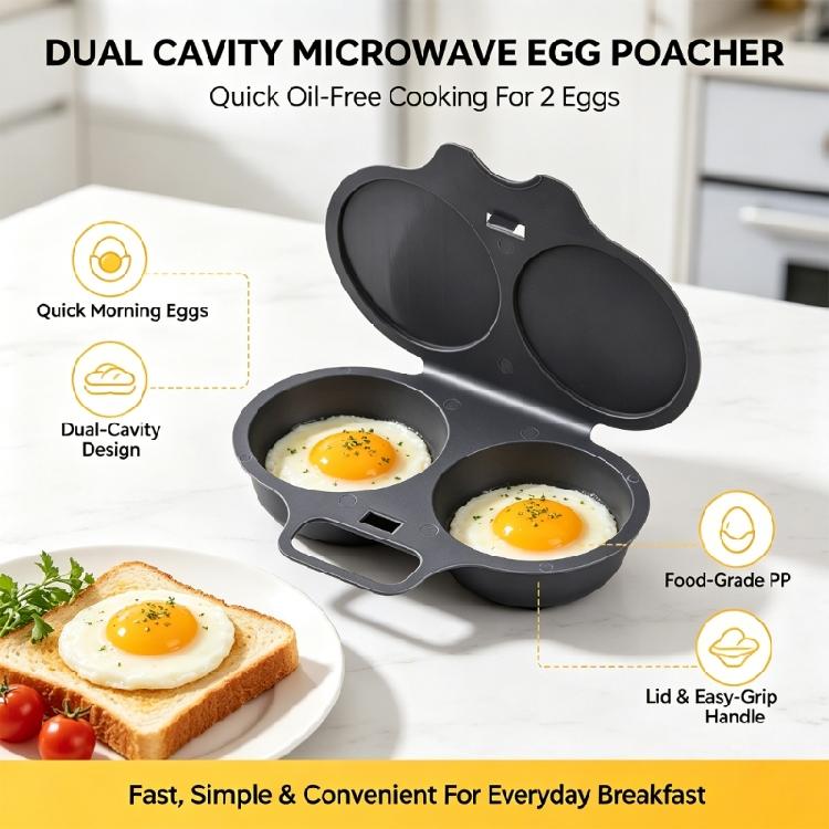 Apartment Kitchen Egg Steamer Container for Microwave Use, Two-Section Plastic Egg Poacher for Fast Breakfast Cooking