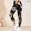Women Plus Size High Waist Printed Side Eyelet Lace Up Full Length Leggings