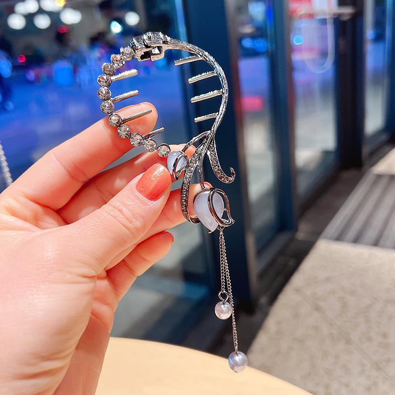 

Изысканная заколка для волос с кисточкой и цветком циркона, модная блестящая женская элегантная заколка для волос с высоким конским хвостом, пластина для волос, артефакт