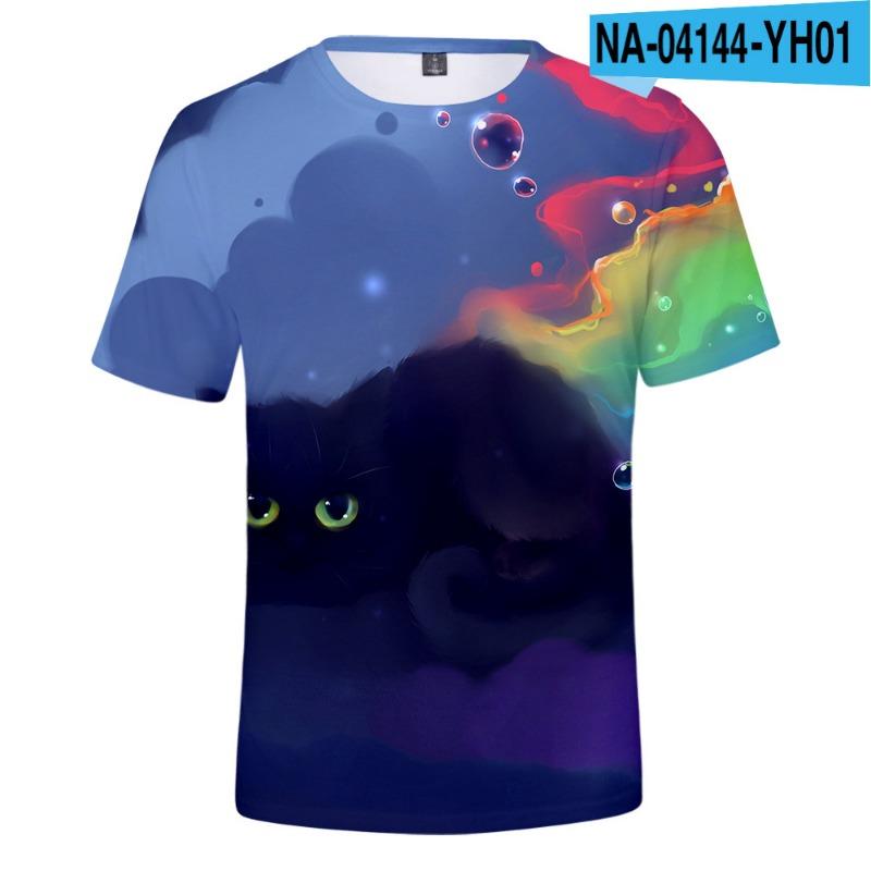 Children's Cat Adult 3D Printed Short Sleeve Men's Street Trend 3D Color Printed Short Sleeve T-shirt Tops & T-shirts (men’s)