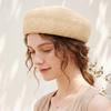 Casquette Beret en Paille Tressée pour Femme Respirante Légère Style Français d'Été Casquette Plate Chapeau de Soleil
