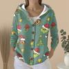 Women's Fashion Casual Sweater Button-Up Print Cardigan  Hooded Jacket