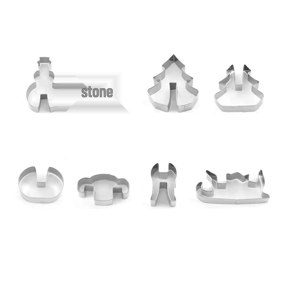 3D Christmas Cookie Cutters Set: Snowman, Reindeer, Sleigh & Tree - Stainless Steel