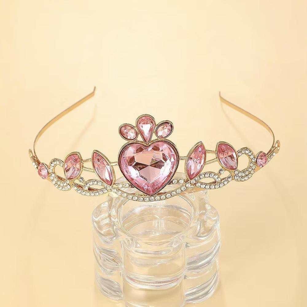 Gold Rhinestone Heart Crystal Princess Crown Headband for Children & Adults
