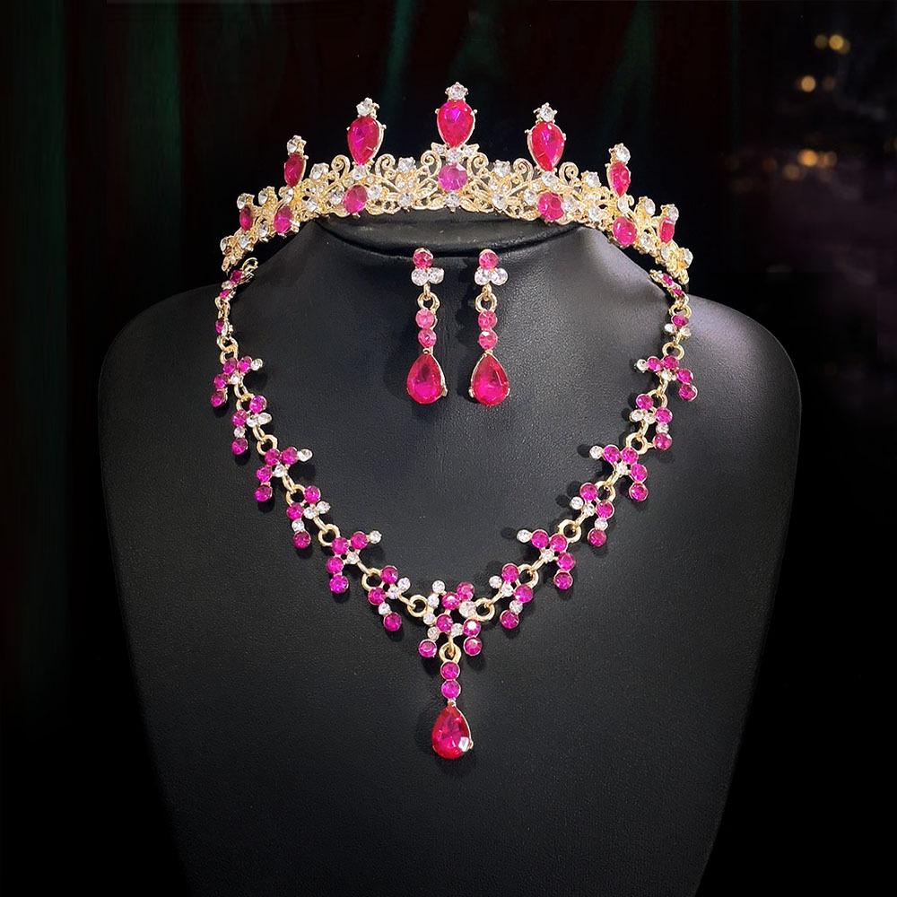 Wedding Accessories Crown Necklace Earring Set High End Look Dance Party Decoration Bride's Jewelry Three Piece Set