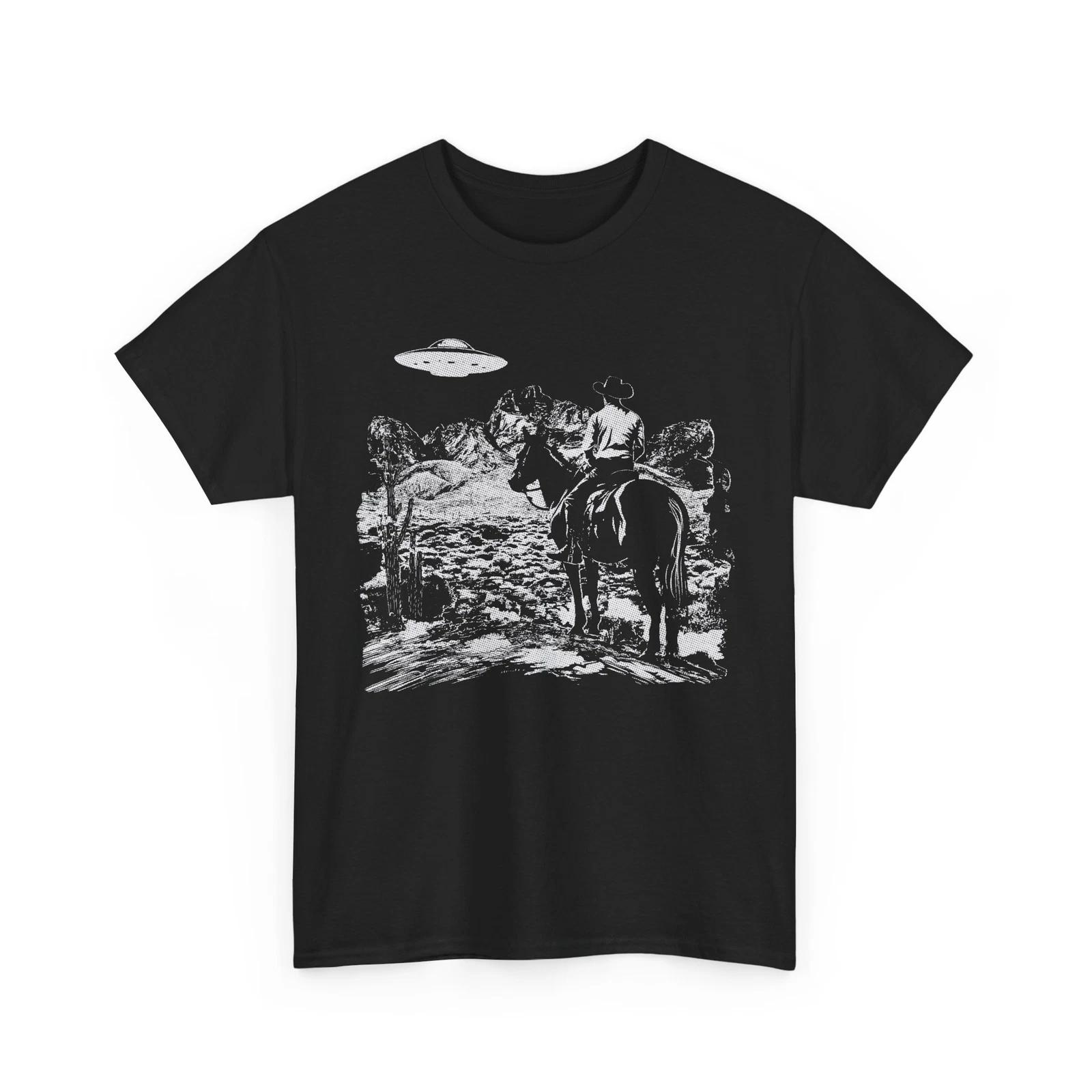 Cowboy Shirt | UFO Scene T-Shirt | Alien Graphic Tee | Cosmic Style for All S